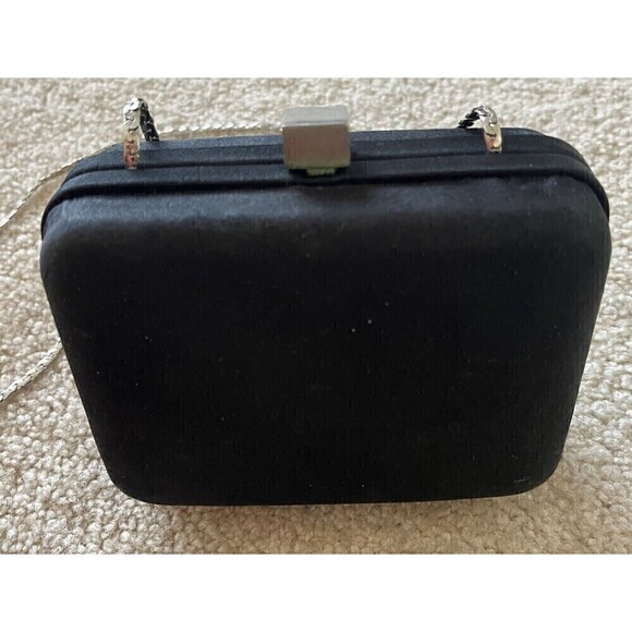 Enzo Angiolini Mini Black Nylon Evening Shoulder Clutch Crossbody Bag Chain Prom - Picture 3 of 8